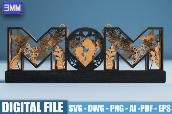 4 Mom Nana Layered Shadow Box SVG for Laser Cutting Stands