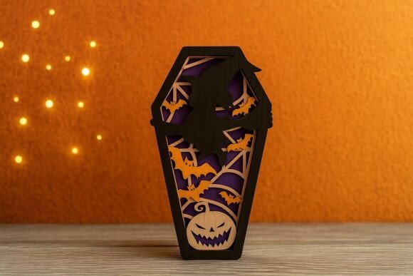 Flying Witch Coffin SVG for Autumn Halloween Laser Cutting