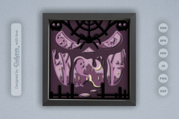 Halloween Scene in Scary Face Layered: 3D SVG for Shadow Boxes