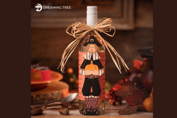 Pilgrim Boy Wine Bottle Wrapper 3D SVG for Thanksgiving