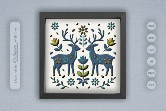 Reindeer Folk Art 3D SVG for Winter Branding