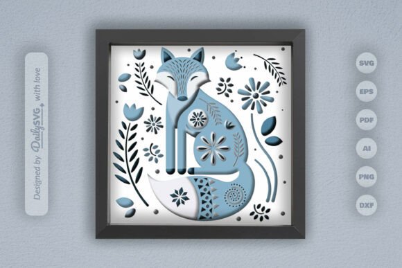 Winter Fox Folk Art Layered Papercut 3D SVG for Other